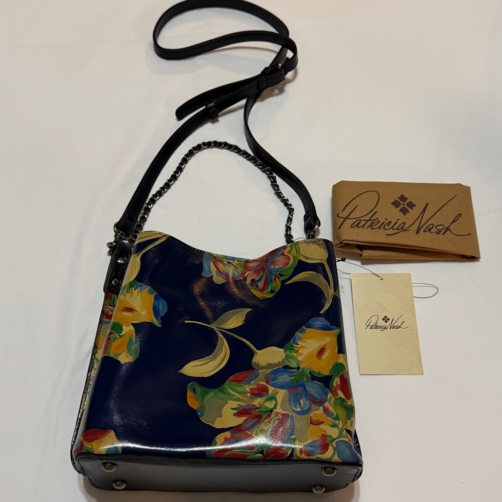 Patricia Nash Le Fleur Leather Ledra Bucket Crossbody Bag Chain-Shoulder NWT - Picture 2 of 11